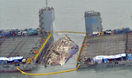 Overloaded South Korean Ferry Sunken 3 Years Ago Emerges In Grey Sea