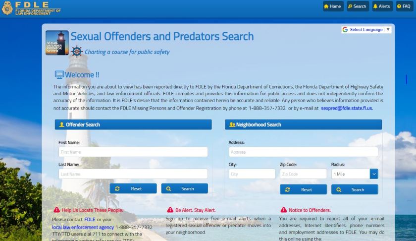 Florida Department of Law Enforcement Sexual Offenders and Predators Search. Screenshot via WINK News.