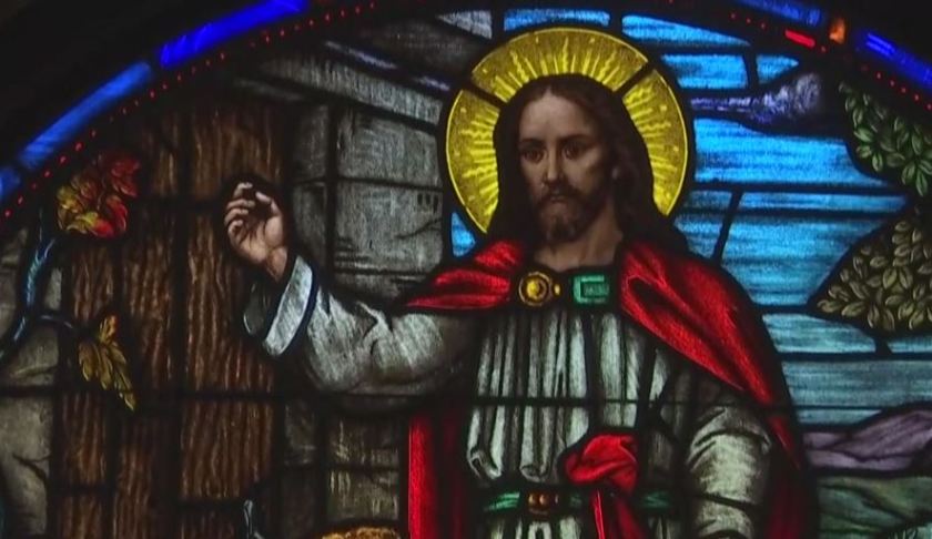 Jesus in stained glass at a church in Fort Myers. Photo via WINK News.