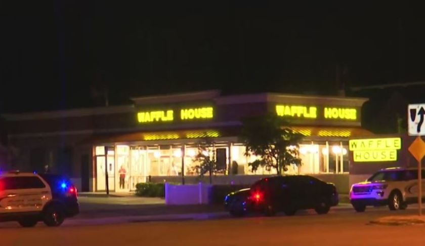 Scene of a shooting at Waffle House Sunday morning. Photo via WINK News.