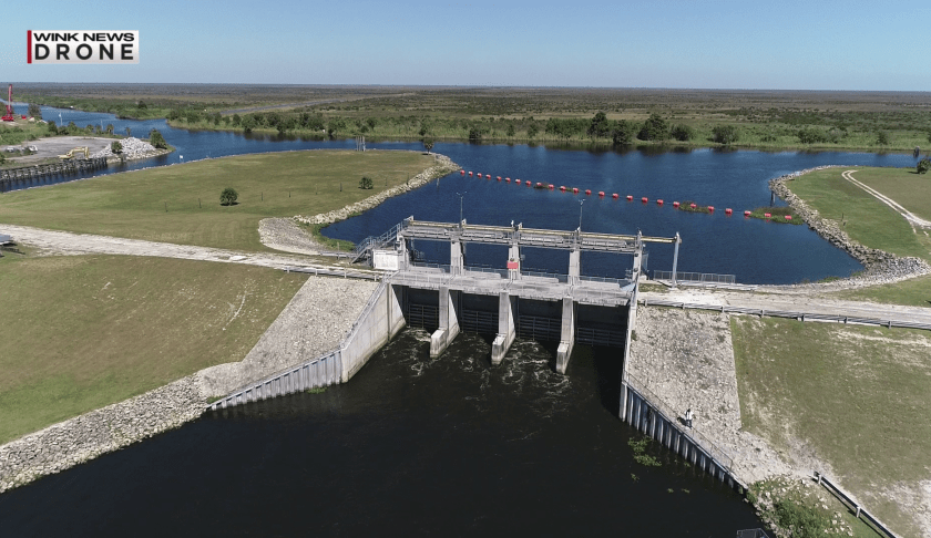 FILE: Water being released from Lake Okeechobee into the Caloosahatchee River on October 29, 2018. (Credit: WINK News/FILE)