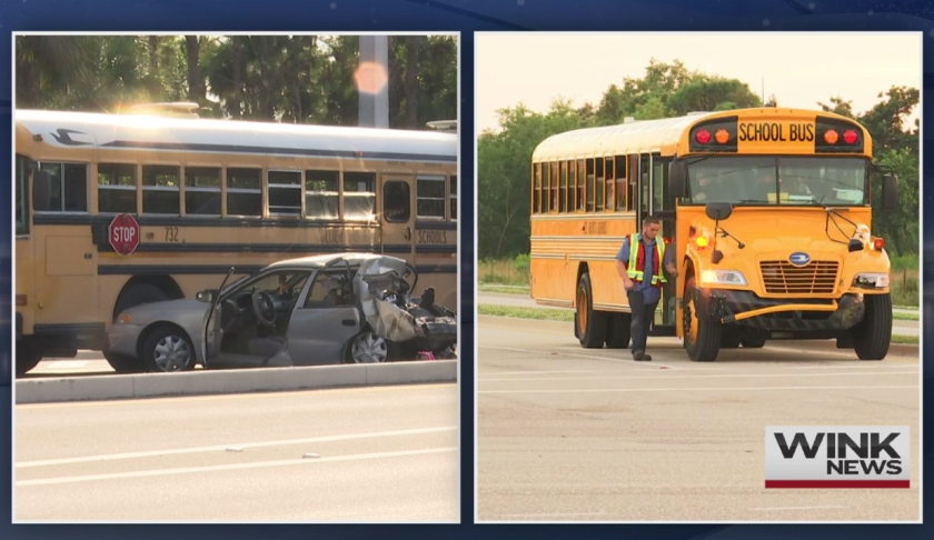 Estero was the sight of a second school bus crash in 24 hours. Photo via WINK News..