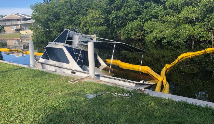 The scene of a diesel fuel spill from a 35 ft inboard boat on Thursday. Photo via WINK News.
