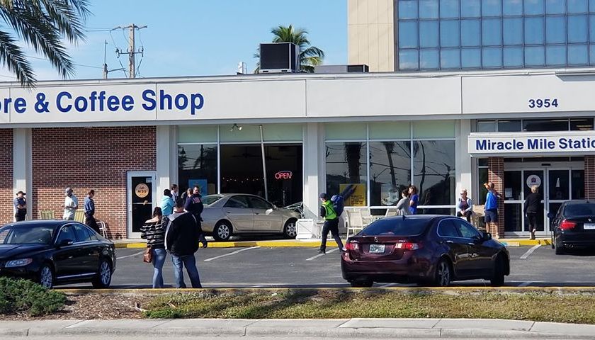A vehicle has crashed into the front of St. Matthew Thrift Store in Fort Myers. Crash at St. Matthew Thrift Store in Fort Myers. Photo via Juan Vidaurri.