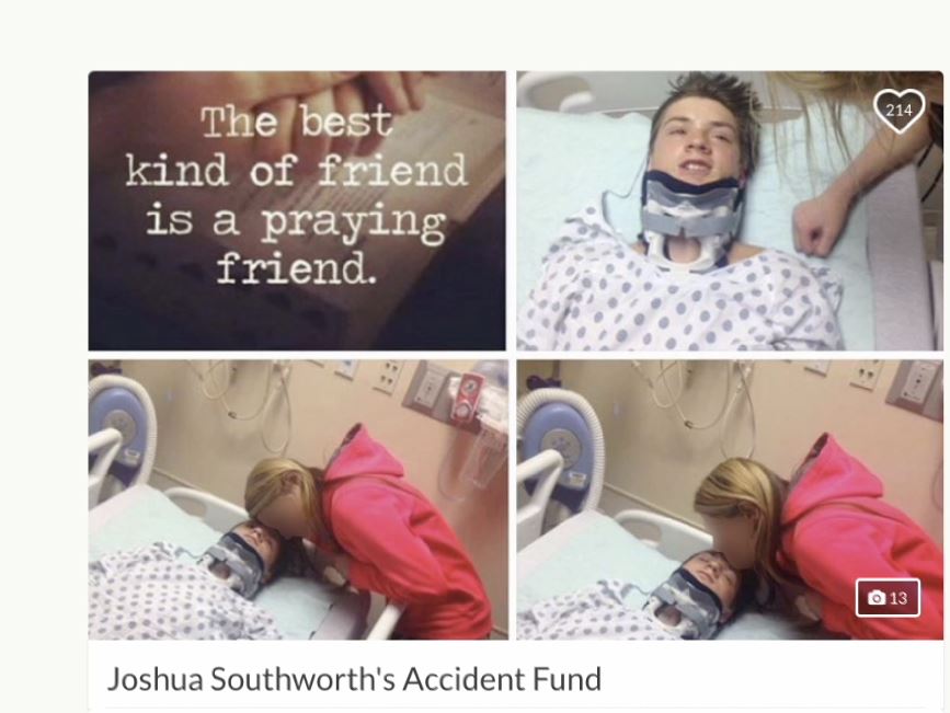 GoFundMe aacount for Joshua Southworth following his injury. Photo via Ivanhoe Newswire.