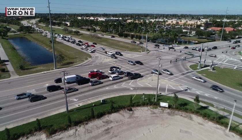 Busy intersection traffic in Cape Coral on Monday, Jan. 7, 2018. Photo via WINK News.