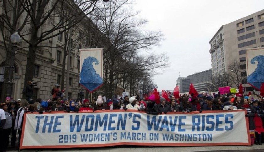 Demonstrators march on Pennsylvania Av. during the women's march in Washington on Saturday, Jan. 19, 2019. Photo via AP/Jose Luis Magana.