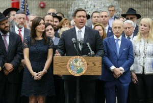 Florida Gov. Ron DeSantis speaks at a press conference at the Jewish Federation of South Palm Beach County in Boca Raton, Fla. Tuesday, Jan. 15, 2019. Photo via AP/Bruce R. Bennett.