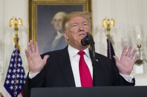 President Donald Trump speaks about the partial government shutdown, immigration and border security in the Diplomatic Reception Room of the White House, in Washington, Saturday, Jan. 19, 2019. Photo via AP/Alex Brandon.