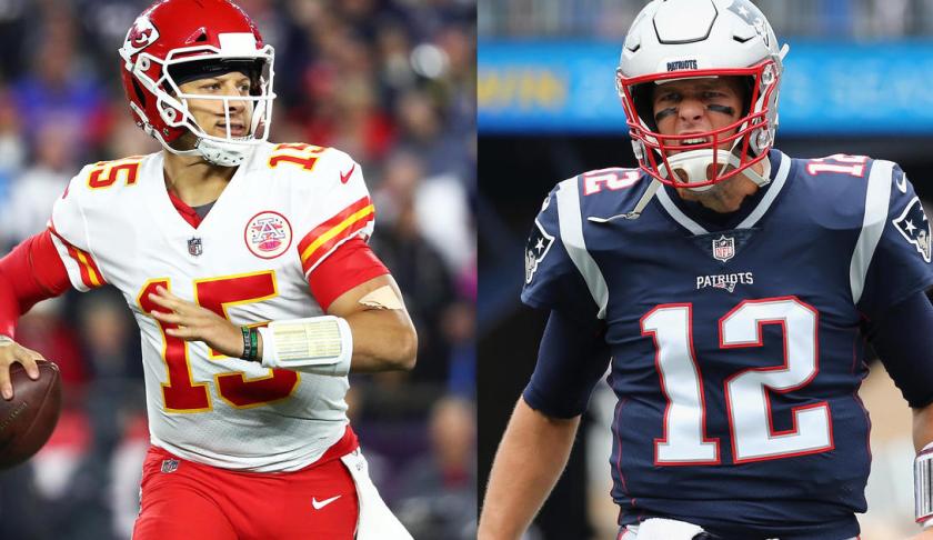Quarterbacks who will play in the Chiefs vs. Patriots AFC Conference Championship game. Photo via CBS Sports.