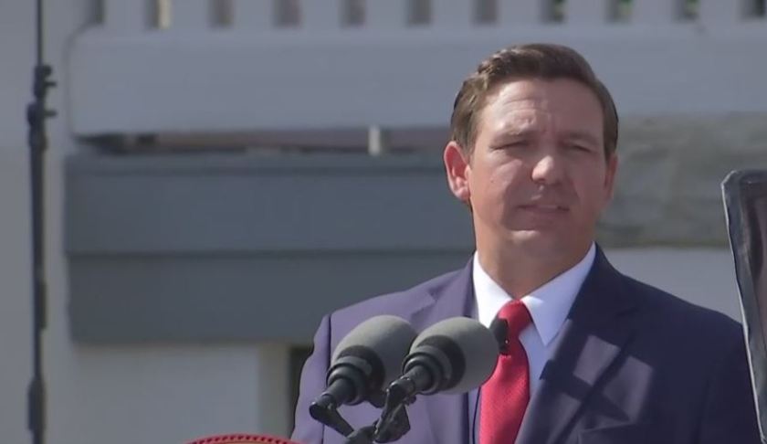 Ron DeSantis speaks at his inaguration becoming Florida's 46th governor. Photo via WINK News.