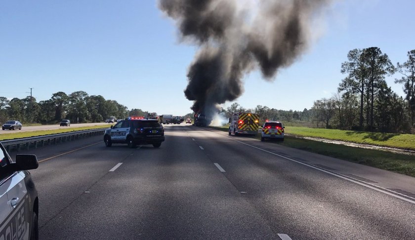Vehicle fire on I-75 southbound MM 175 in North Port on Wednesday, Jan. 2, 2019. Photo via North Port Police.