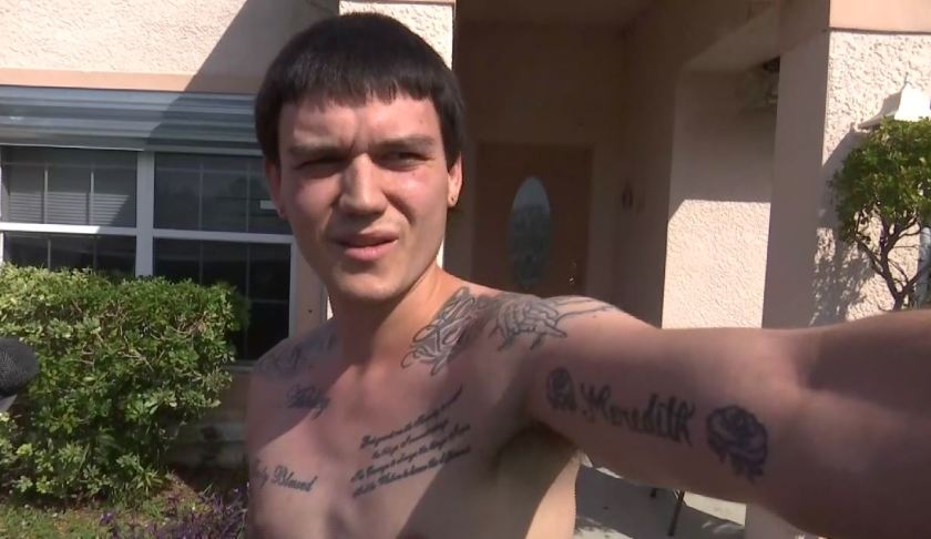 Jeff, who confronted the two teenagers suspected of stealing a rifle from the home next door, points to where the he confronted them. (WINK News photo)