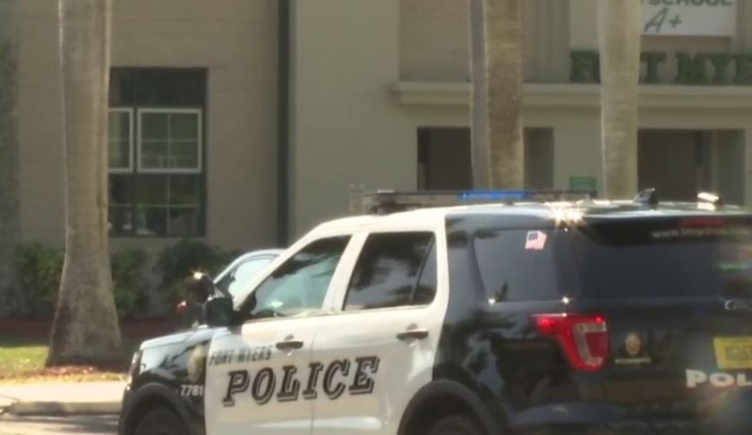 Police vehicle outside of Fort Myers High School. (Credit: WINK News)