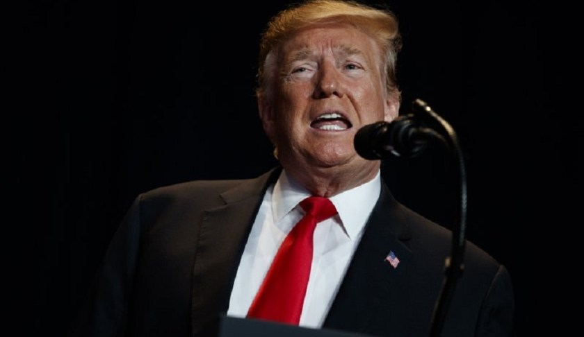 In this Feb. 7, 2019 photo, President Donald Trump speaks during the National Prayer Breakfast, in Washington. Trump is trying to turn the debate over a wall at the U.S.-Mexico border back to his political advantage as his signature pledge to American voters threatens to become a model of unfulfilled promises. Trump will hold his first campaign rally since November’s midterm elections in El Paso, Texas, on Monday. (AP Photo/ Evan Vucci)