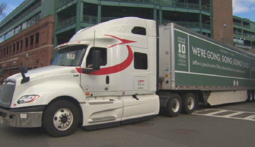 Red Sox equipment truck on its way to Fort Myers. (CBS photo)