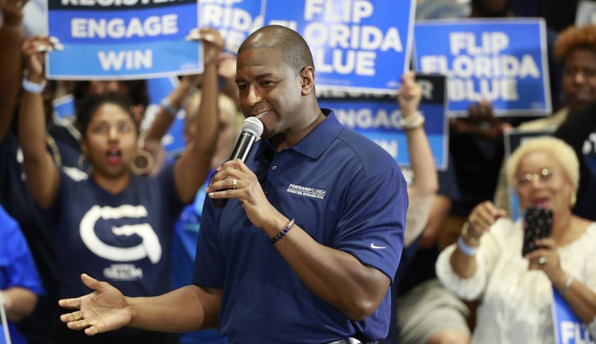 Former Florida Democratic gubernatorial candidate Andrew Gillum speaks during a rally, Wednesday, March 20, 2019, in Miami Gardens, Fla.