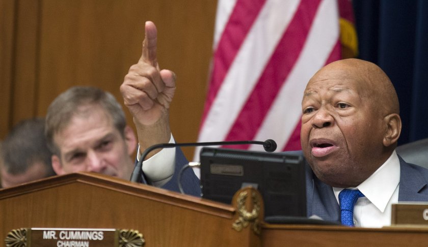 FILE - In this Wednesday, Feb. 27, 2019 file photo, House Oversight and Reform Committee Chair Elijah Cummings, D-Md., right, speaks as he gives closing remarks with Rep. Jim Jordan, R-Ohio, the ranking member, at left, as the hearing for Michael Cohen, President Donald Trump's former lawyer, at the House Oversight and Reform Committee concludes, on Capitol Hill, in Washington. Cummings, said afterward that he wanted to call in several people mentioned repeatedly by Cohen. (AP Photo/Alex Brandon, File)