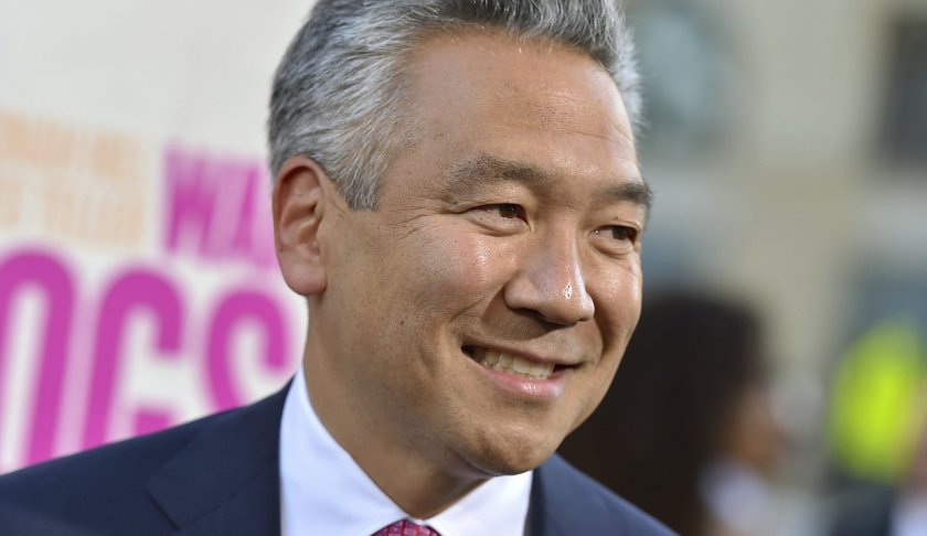 FILE - In this Aug. 15, 2016 file photo, Kevin Tsujihara, chairman and CEO, Warner Bros. Entertainment, arrives at the Los Angeles premiere of "War Dogs." Tsujihara is stepping down after claims that he promised acting roles in exchange for sex. As Warner Bros. chairman and chief executive officer at one of Hollywood’s most powerful and prestigious studios, Tsujihara is one of the highest ranking executives to be felled by sexual misconduct allegations. (Photo by Jordan Strauss/Invision/AP, File)