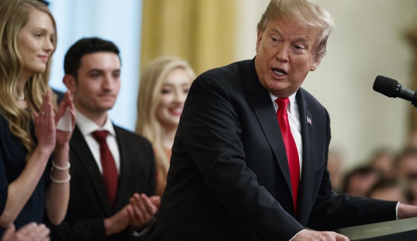 President Donald Trump speaks before signing an executive order on "improving free inquiry, transparency, and accountability on campus" in the East Room of the White House, Thursday, March 21, 2019, in Washington. (AP Photo/Evan Vucci)
