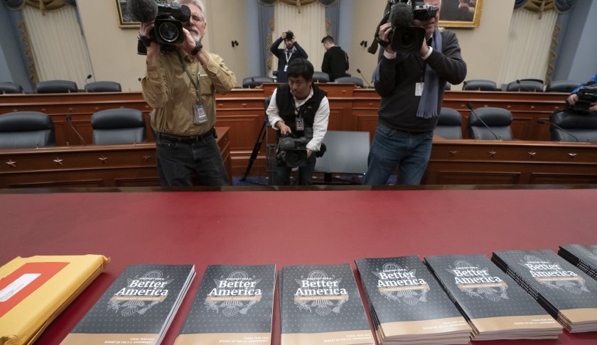 President Donald Trump's 2020 budget outline arrives on Capitol Hill at the House Budget Committee, in Washington, Monday morning March 11, 2019. Trump's new budget calls for billions more for his border wall, with steep cuts in domestic programs but increases for military spending. (AP Photo/J. Scott Applewhite)