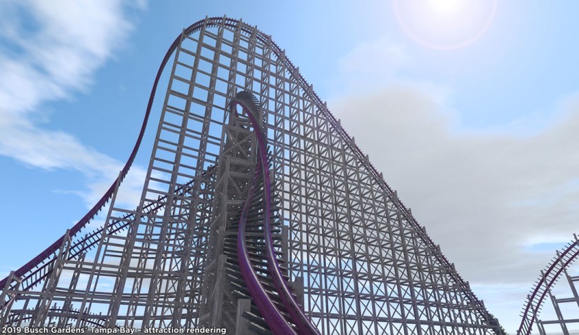Attraction rendering of the steel hybrid roller coaster. (Credit: Busch Gardens)