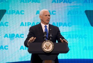 Vice President Mike Pence speaks at the 2019 American Israel Public Affairs Committee (AIPAC) policy conference, at Washington Convention Center, in Washington, Monday, March 25, 2019. (AP Photo/Jose Luis Magana)