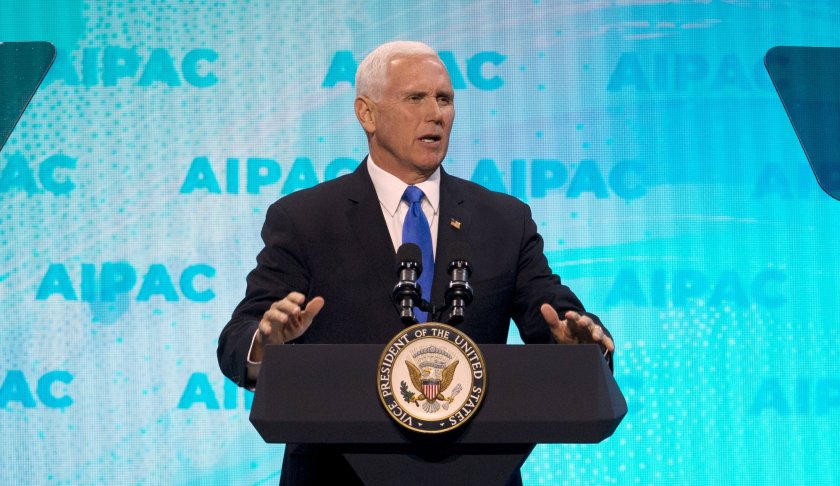 Vice President Mike Pence speaks at the 2019 American Israel Public Affairs Committee (AIPAC) policy conference, at Washington Convention Center, in Washington, Monday, March 25, 2019. (AP Photo/Jose Luis Magana)