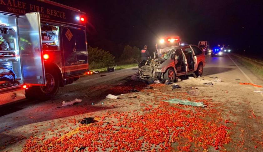 Scene of the Saturday evening crash at SR-29 & SR-82 where five people were injured, one of those fatally. (Credit: Immokalee Fire Control District)