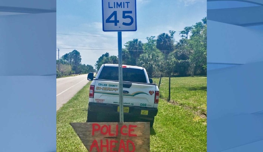 Sign alerts drivers to Collier County Sheriff's Office speed enforcement operation. (Credit: CCSO)