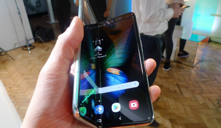 The Samsung Galaxy Fold smartphone is seen during a media preview event in London, Tuesday April 16, 2019. Samsung is hoping the innovation of smartphones with folding screens reinvigorates the market. (AP Photo/Kelvin Chan)