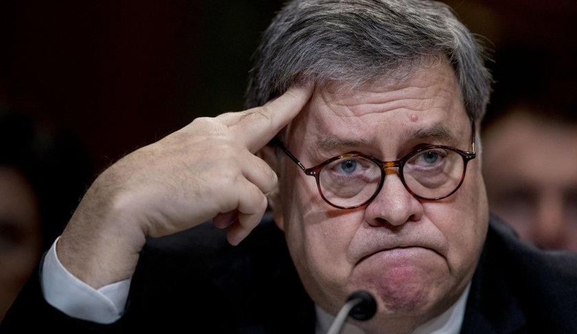 FILE - In this Wednesday, April 10, 2019, file photo, U.S. Attorney General William Barr reacts as he appears before a Senate Appropriations subcommittee to make his Justice Department budget request in Washington. Barr decided Tuesday, April 16, 2019, that asylum seekers who clear a "credible fear" interview and are facing removal don't have the right to be released on bond by an immigration court judge while their cases are pending. The attorney general has the authority to overturn prior rulings made by immigration courts, which fall under the Justice Department. (AP Photo/Andrew Harnik, File)