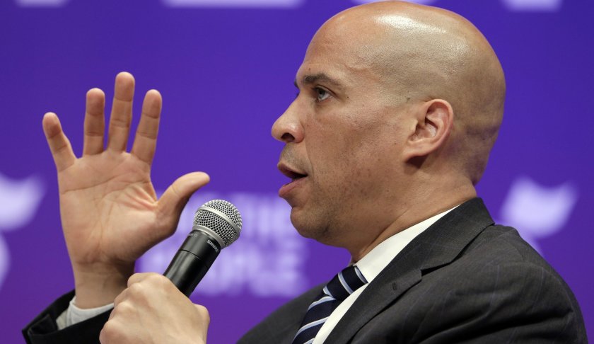 Democratic presidential candidate Sen. Cory Booker, D-N.J., answers questions during a presidential forum held by She The People on the Texas State University campus Wednesday, April 24, 2019, in Houston. (AP Photo/Michael Wyke)