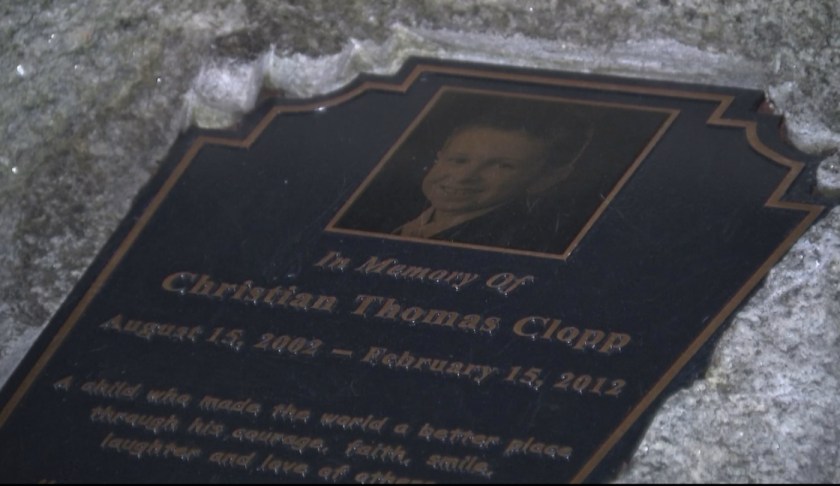 Memorial for the boy who died from cancer. (Credit: CBS)