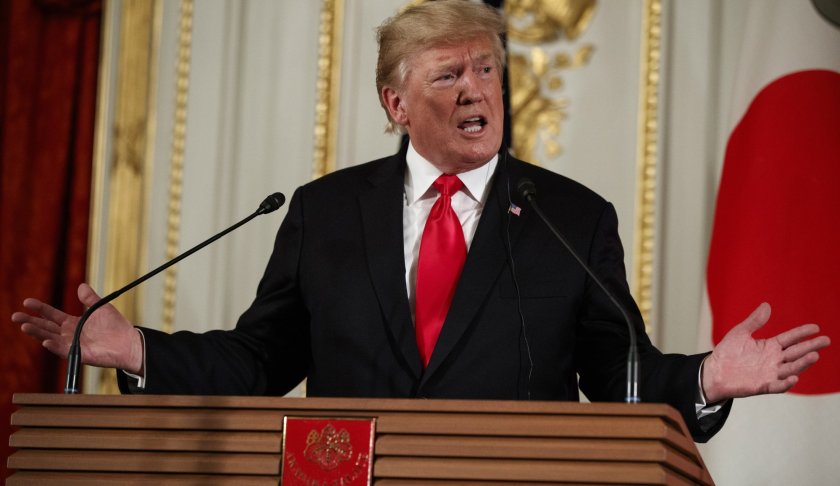 President Donald Trump speaks during a news conference with Japanese Prime Minister Shinzo Abe, at Akasaka Palace, Monday, May 27, 2019, in Tokyo. (AP Photo/Evan Vucci)