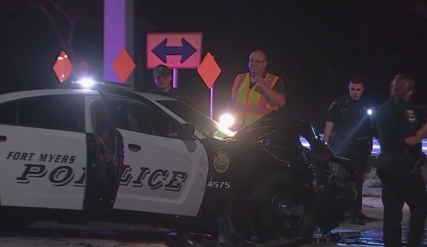 Scene of the crashing involving a Fort Myers police officer. (Credit: WINK News)