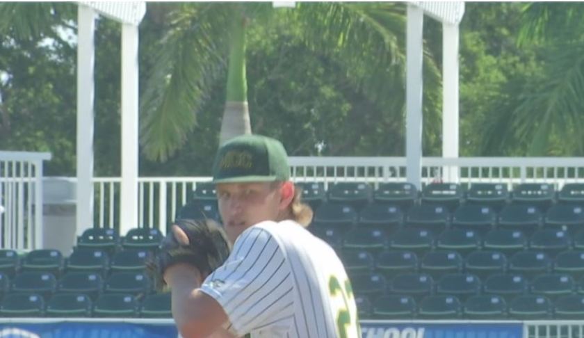 Teen pitcher moments before throwing the baseball. (Credit: WINK News)