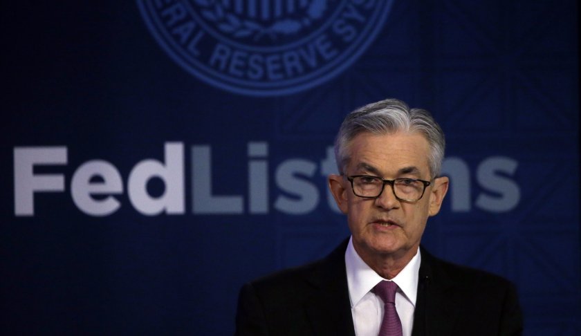 Federal Reserve Chairman Jerome Powell speaks at a conference involving its review of its interest-rate policy strategy and communications, Tuesday, June 4, 2019, in Chicago. (AP Photo/Kiichiro Sato)