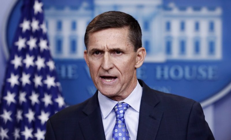 FILE - In this Feb. 1, 2017 file photo, National Security Adviser Michael Flynn speaks during the daily news briefing at the White House, in Washington. House intelligence committee has issued subpoenas for former national security adviser Michael Flynn and Rick Gates, a former Trump campaign aide. (AP Photo/Carolyn Kaster)