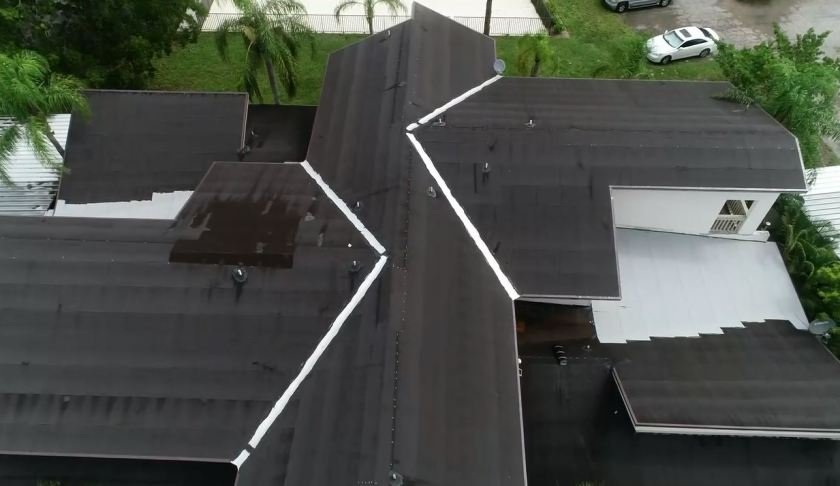 Ariel view of a home worked on by Campbell Roofing. (Credit: WINK News)