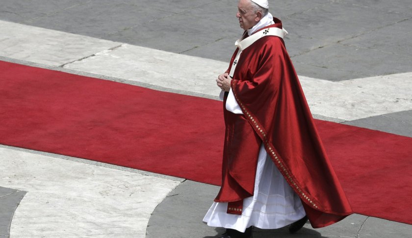 Pope Francis walks after celebrating a Pentecost Mass in St. Peter's Square, at the Vatican, Sunday, June 9, 2019. The Pentecost Mass is celebrated on the seventh Sunday after Easter. (AP Photo/Gregorio Borgia)