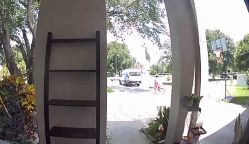 Amazon delivery driver suspected of taking girls bicycle. (Credit: CBS Miami)