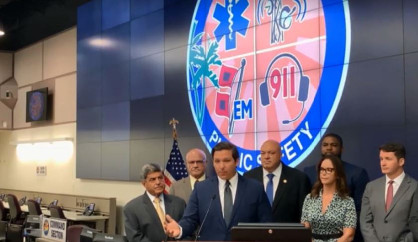 Florida Gov. Ron DeSantis makes an announcement related to recovery costs associated with Hurricane Irma on Monday. (Credit: WINK News)