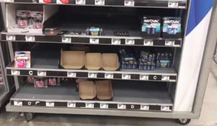 Near empty battery displays at the Home Depot on Wednesday. (Credit: WINK News)