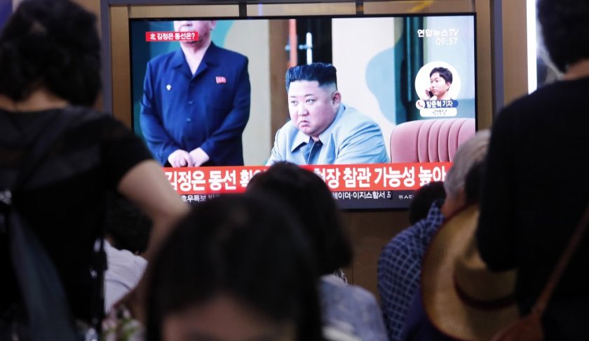 People watch a TV showing a file image of North Korean leader Kim Jong Un during a news program at the Seoul Railway Station in Seoul, South Korea, Wednesday, July 31, 2019. North Korea fired two short-range ballistic missiles off its east coast Wednesday, South Korea’s military said, its second weapons test in less than a week. (AP Photo/Ahn Young-joon)