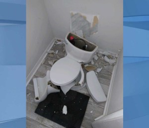 Toilet explodes after a lightning strike hits a septic tank at a Port Charlotte home. (Credit: Marylou Ward)