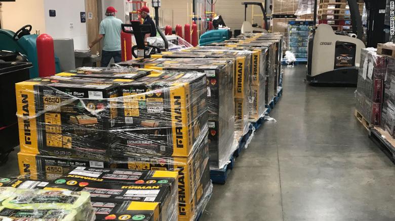 All 100 of these generators were purchased in Florida and are being shipped to the Bahamas. (Alec Sprague via CNN)