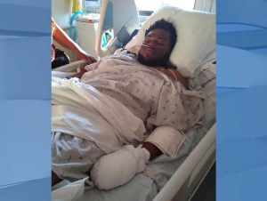 Anthony Joseph recovers in the hospital after a suspect hit him with her vehicle and fled. (Credit: WINK News)