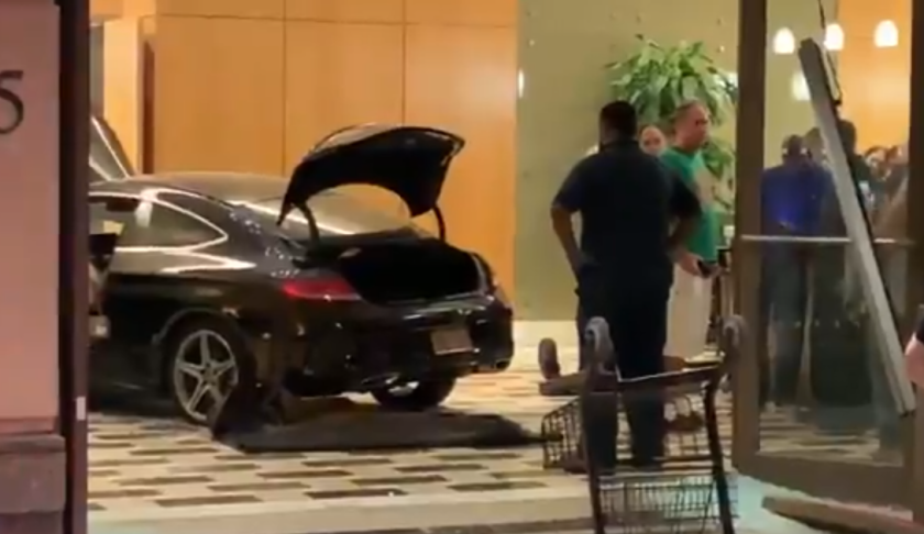 Car crashes through lobby at Trump Plaza in Westchester, New York (Credit: CBS News)
