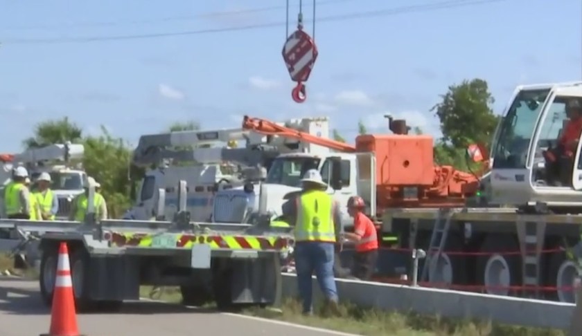 FPL is putting in a concrete pole on Thursday morning in Labelle to make sure these powerlines are storm resilient. (Credit: WINK News)